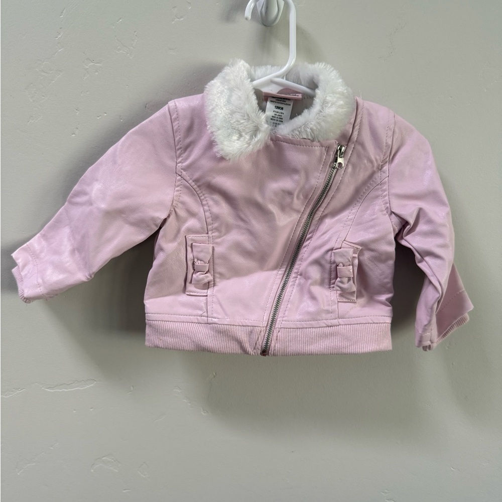 Pink Faux Fur Collar Baby Jacket